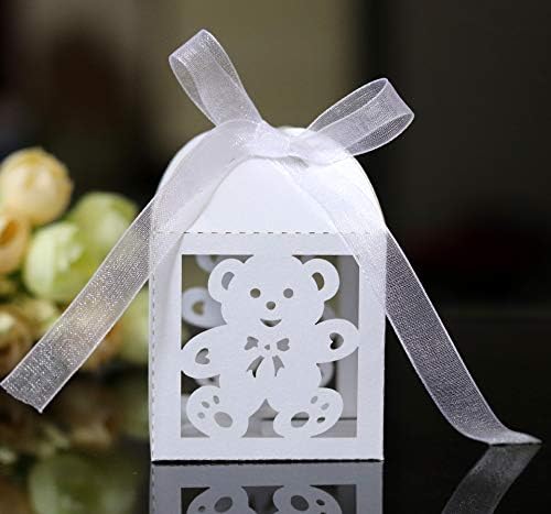 Worldoor 50pcs Laser Cut Baby Teddy Bear Favor Boxes