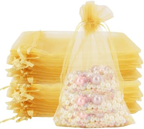 Muyurra Organza Gift Bags 4x6 50Pcs Sheer Drawstring Mesh Bags