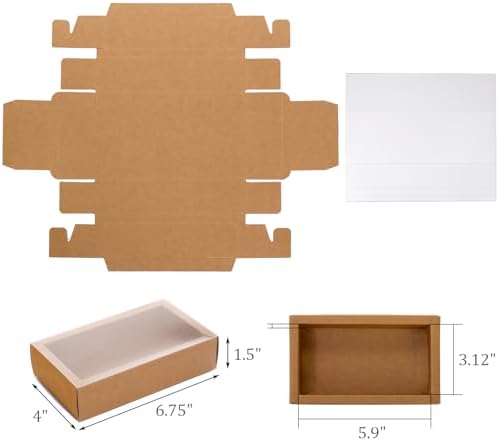 Kingrol 40 Pack Kraft Paper Drawer Boxes with Window