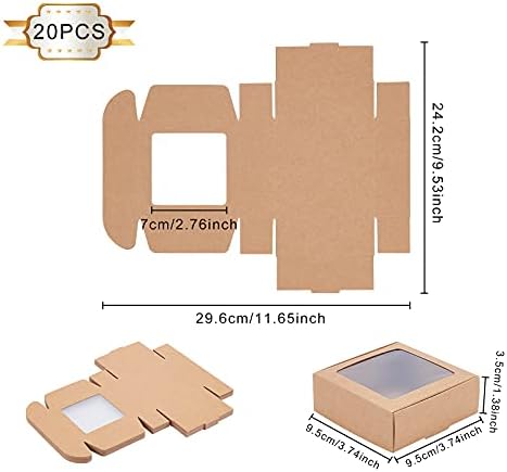 BENECREAT 20 Pack Square Brown Kraft Gift Boxes with Clear Windows