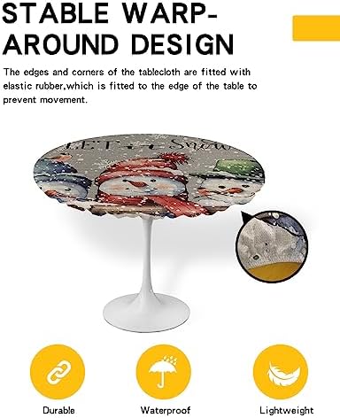 Christmas Round Waterproof Table Cover Fitted Elastic Tablecloth