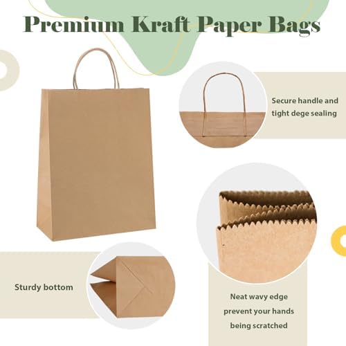 GSSUSA 10x5x13 Brown Paper Bags with Handles 100Pcs
