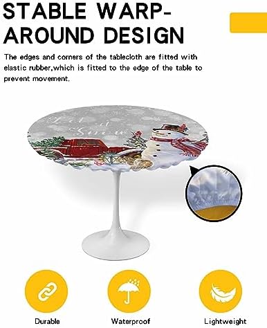 Christmas Grey Round Waterproof Table Cover Fitted Tablecloth