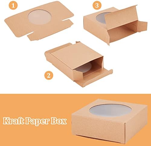 BENECREAT 24 Pack Brown Kraft Gift Boxes with Clear Window