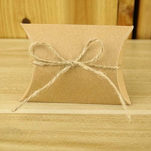 AKOAK Kraft Paper Pillow Gift Boxes with Jute Twines Pack of 50