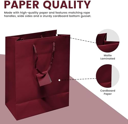 Novel Box Burgundy Gift Bags with Handles 10 Pack