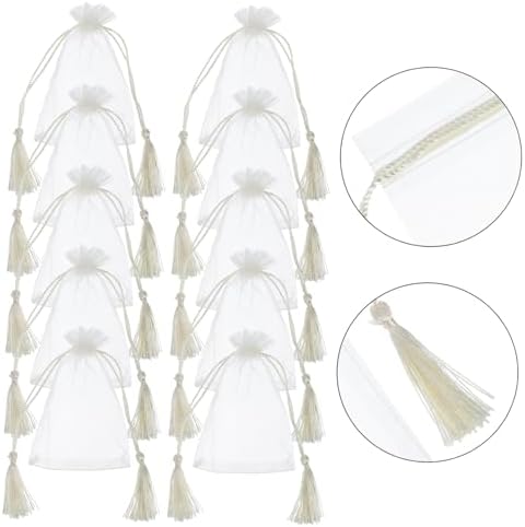 Healifty 10 Pcs Transparent Organza Drawstring Bags with Tassels