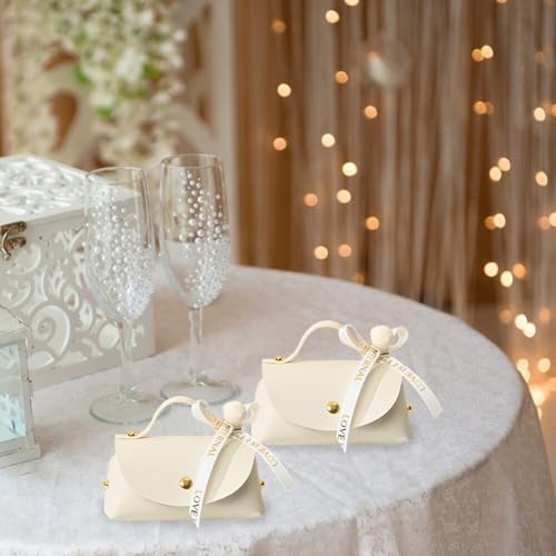 Leather Candy Boxes with Bow 6 PCS Beige