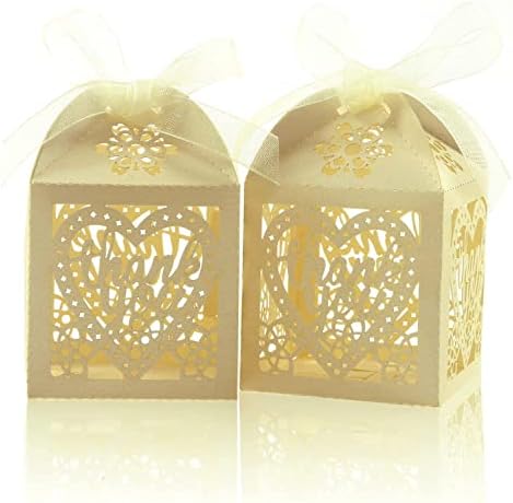 COTOPHER Laser Cut Gift Boxes 60pcs Wedding Favor Boxes with Ribbons