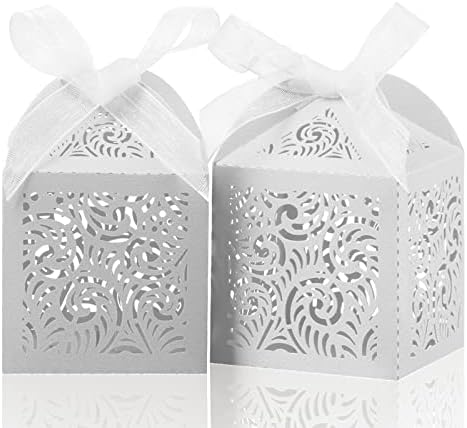 COTOPHER 100Pcs Laser Cut White Favor Boxes for Gifts