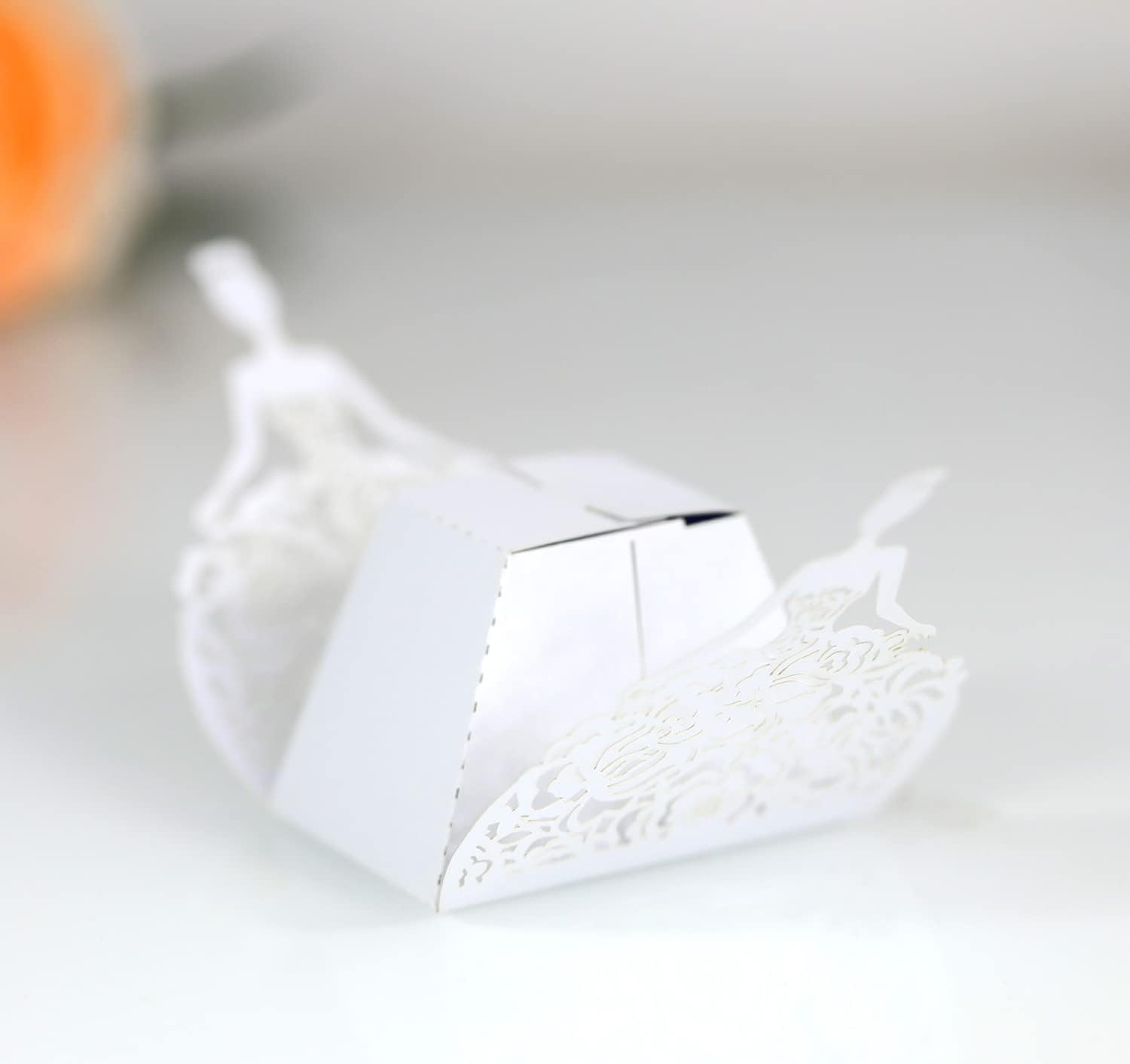 50 Pack Laser Cut Girl Rose Wedding Candy Boxes with Ribbon 1