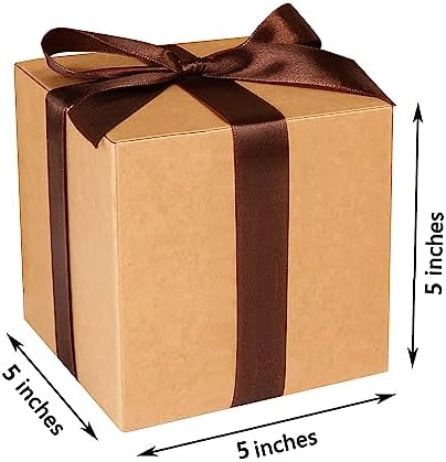 COTOPHER 25 Pack Brown Cube Gift Boxes with Lids and Ribbons