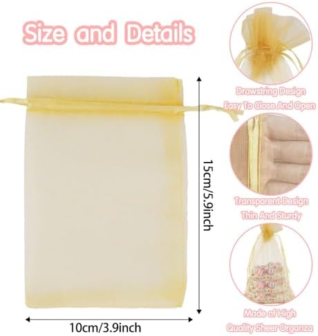 Muyurra Organza Gift Bags 4x6 50Pcs Sheer Drawstring Mesh Bags