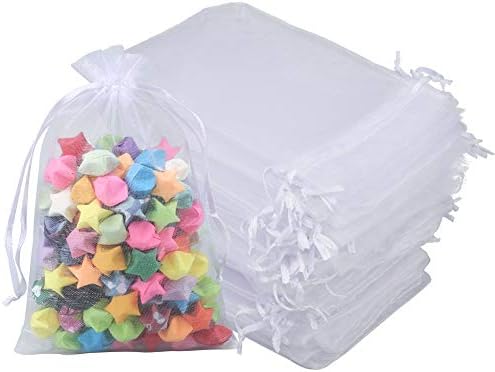 jijAcraft 100PCS White Organza Drawstring Gift Bags