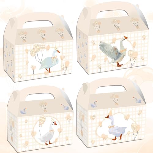 Silly Goose Themed 12 Piece Beige Gingham Party Boxes