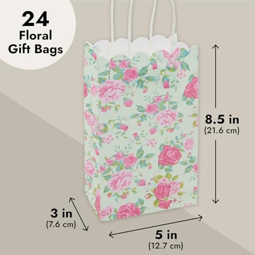 Blue Panda Floral Gift Bags with Handles 24 Pack