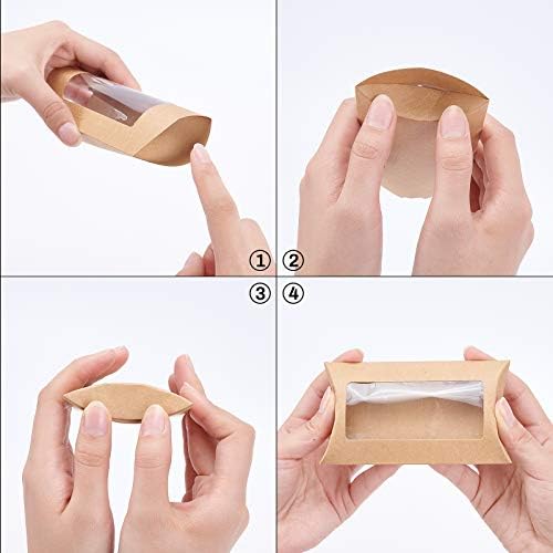 BENECREAT 30pcs Brown Kraft Paper Pillow Boxes with Clear Window