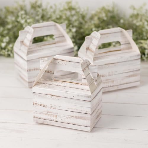 Efavormart 25 Pack Rustic White Gift Boxes with Wood Plank Design