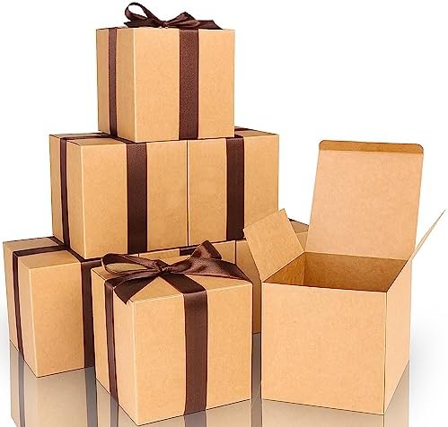 COTOPHER 25 Pack Brown Cube Gift Boxes with Lids and Ribbons
