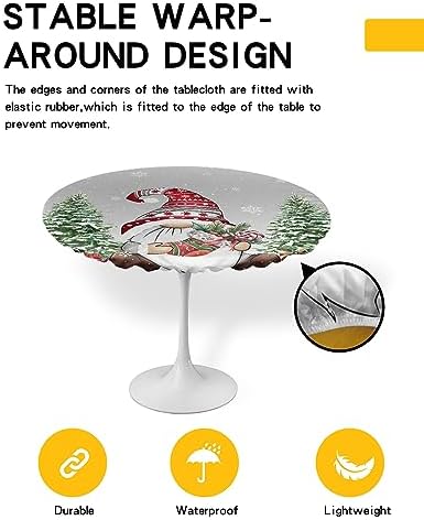 Christmas Snowflake Round Waterproof Table Cover Fitted Tablecloth