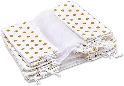 12 Pack Large Linen Burlap and Organza Gift Bags with Drawstrings