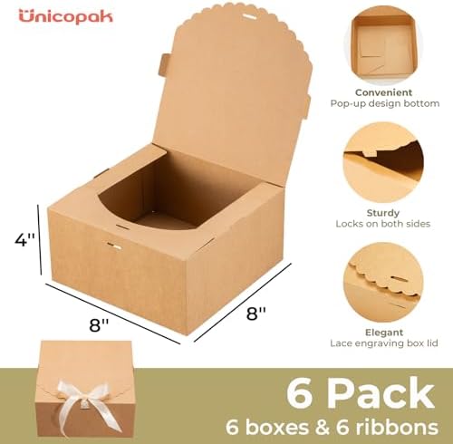UnicoPak 6-Pack Brown Gift Boxes with Lids