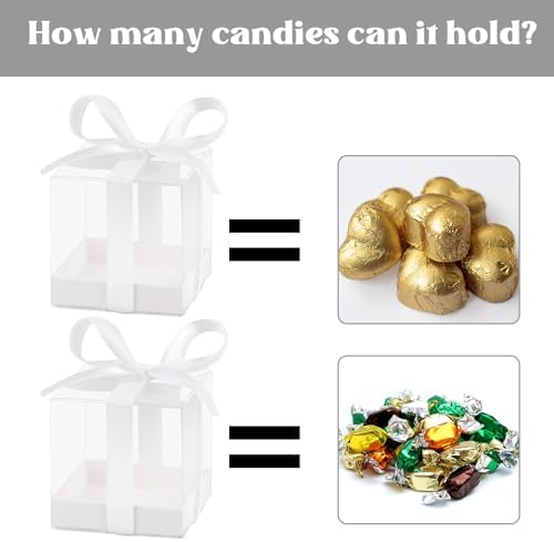 Hxezoc 50 Pack Clear Candy Gift Boxes with White Ribbons