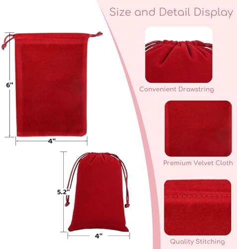 Velvet Cloth Drawstring Dice Bag 50Pcs Wine Red Gift Pouch