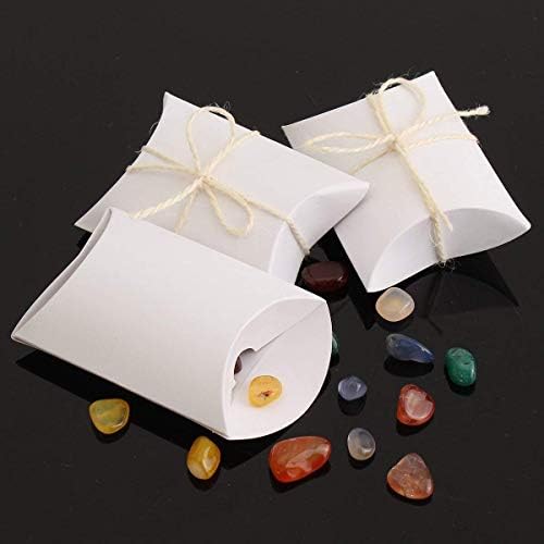 White Kraft Paper Pillow Candy Boxes with Jute Twines 100 Pcs