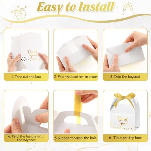 Engrowtic 50 Pcs Gold Foil Thank You Gift Boxes with Handles