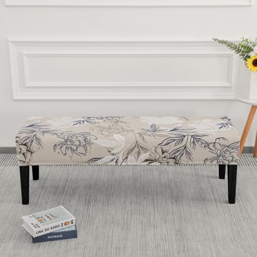 SPRINGRICO Stretch Dining Bench Cover - Floral Beige