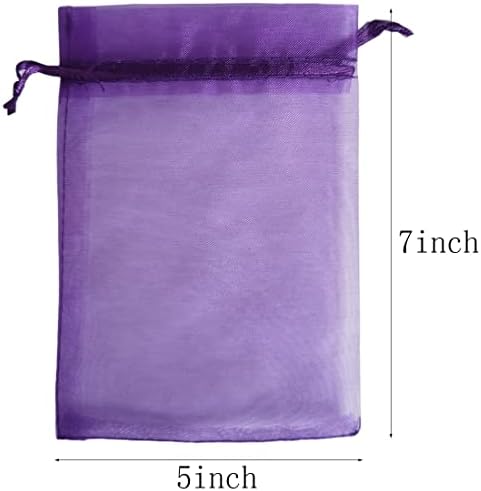 50 Pack Organza Gift Bags 5x7 Inch Purple Drawstring Sheer Packaging