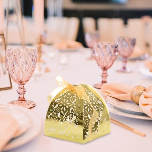 50PCS Flower-Shaped Candy Boxes with Ribbons