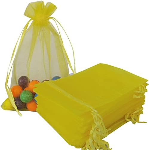 Pack of 100 Yellow Organza Gift Bags 5x7 Inches Drawstring