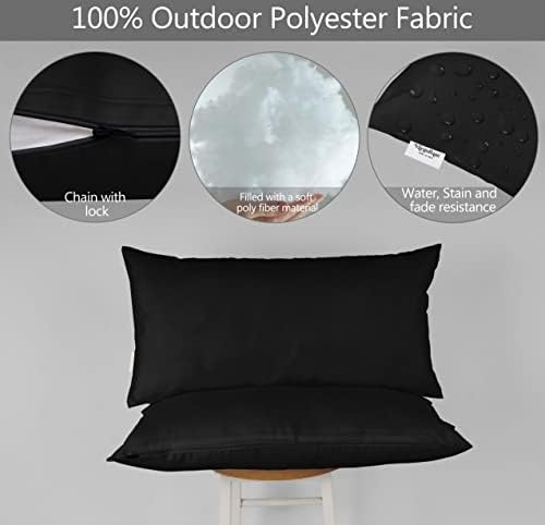 Vargottam Indoor Outdoor Polyester Lumbar Pillow Set of 2 Black