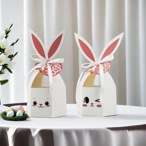 DUYUMOTO 20Pcs Bunny Easter Treat Boxes with Ribbon