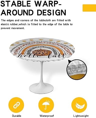 Thanksgiving Round Waterproof Table Cover with Elastic for 36-44 Inch Tables