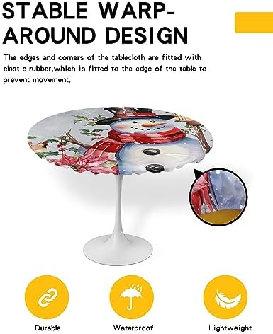 Christmas Snowman Round Waterproof Table Cover for Indoor Outdoor Use