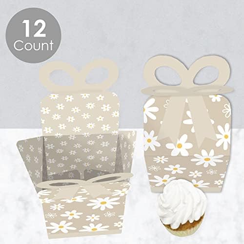 Big Dot of Happiness Tan Daisy Flowers Gift Boxes - Set of 12