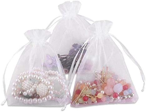 100pcs White Drawstring Organza Gift Bags for Wedding Party Favor