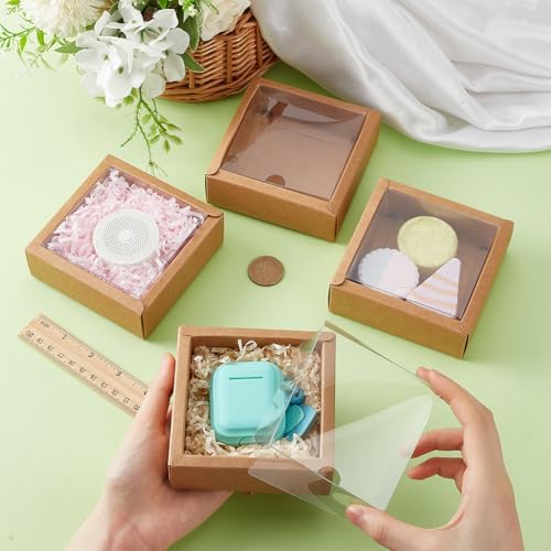 BENECREAT 20Pcs Brown Square Paper Boxes with Clear Window