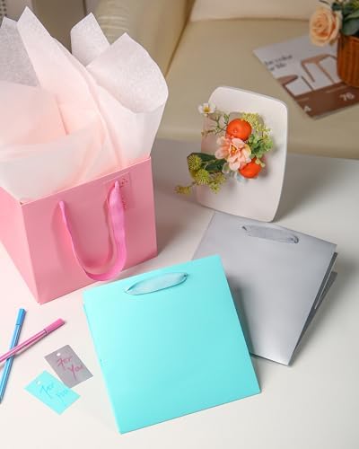 ADIDO EVA 10Pcs Silver Square Gift Bags with Handles