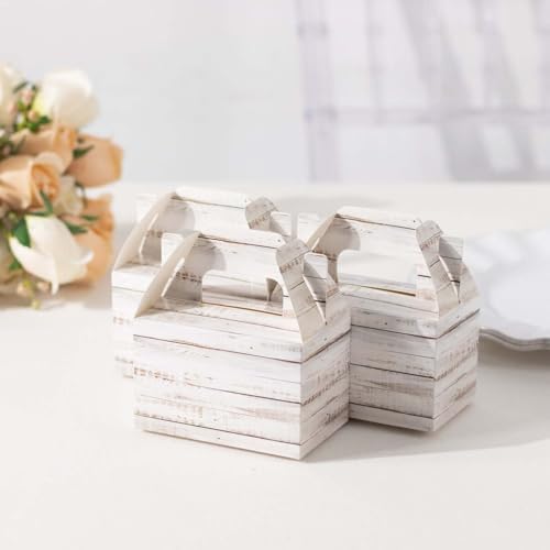 Efavormart 25 Pack Rustic White Gift Boxes with Wood Plank Design