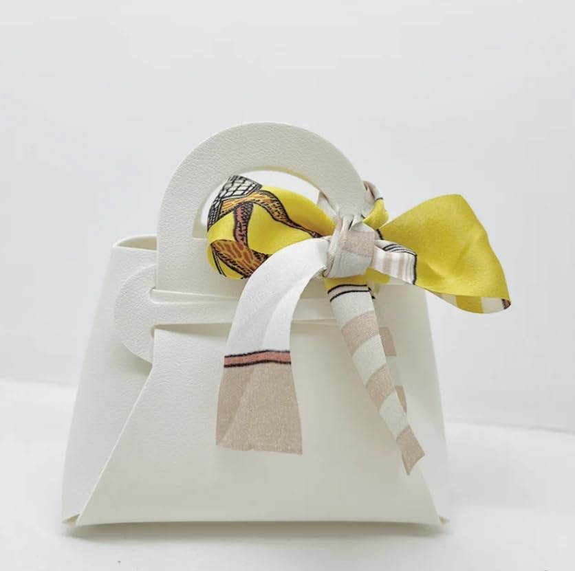 10 Pack Ivory White Leather Candy Bags with Handle