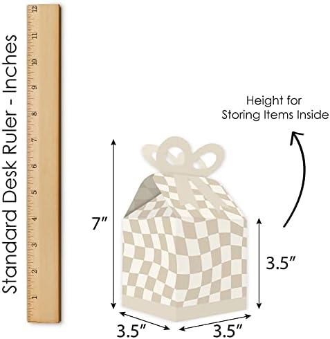 Big Dot of Happiness Tan Checkered Bow Gift Boxes Set of 12