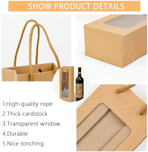 Ssyuysto 12 Pc Brown Wine Gift Bags with Clear Window