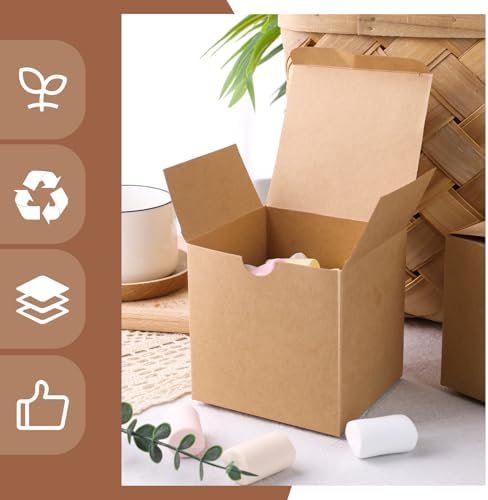 VGOODALL 50PCS 4 Inch Brown Kraft Gift Boxes for Parties