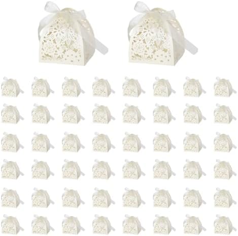 50PCS Flower-Shaped Candy Boxes with Ribbons