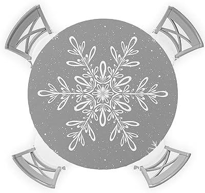 Christmas Snowflake Round Waterproof Table Cover for Indoor Outdoor Use