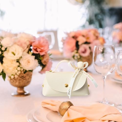 Leather Candy Boxes with Bow 6 PCS Beige